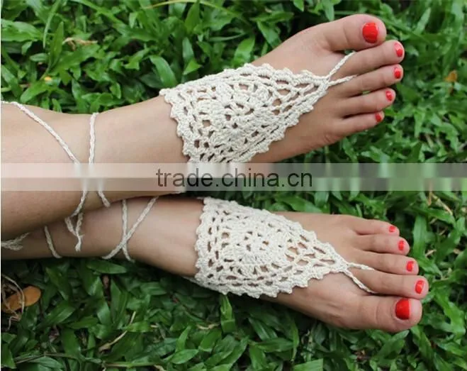 Crochet Barefoot Sandals Beach Wedding Yoga Shoes Foot Jewelry Black khaki blue white