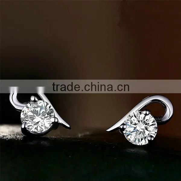 New crystal heart shaped silver stub earrings