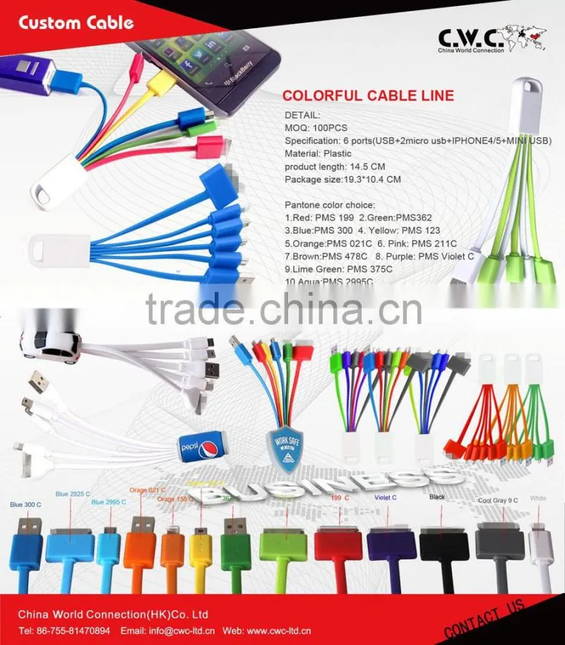 Wholesale 6 in 1 multifunction Type-C cable usb power bank charger cable with UL approved