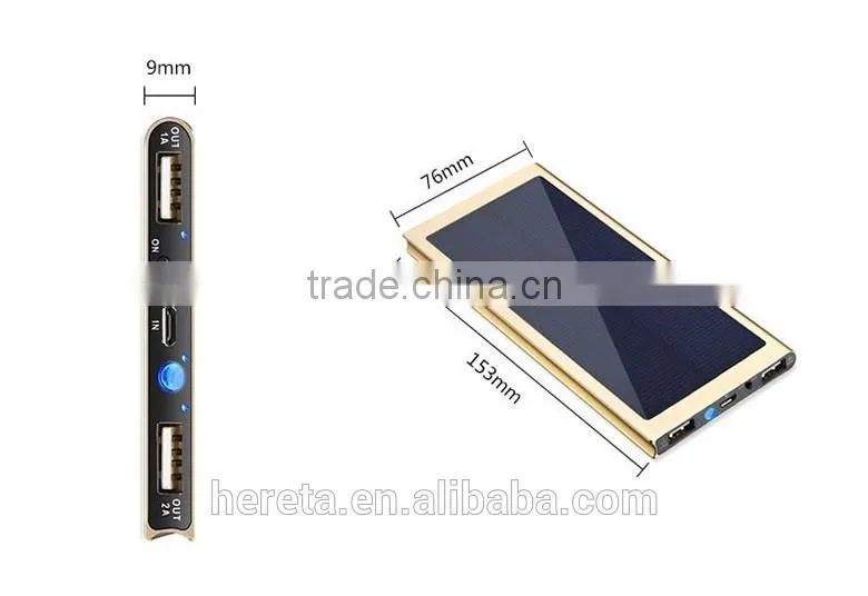 Classic Aluminum alloy 20000mAh dual usb portable solar panel power bank