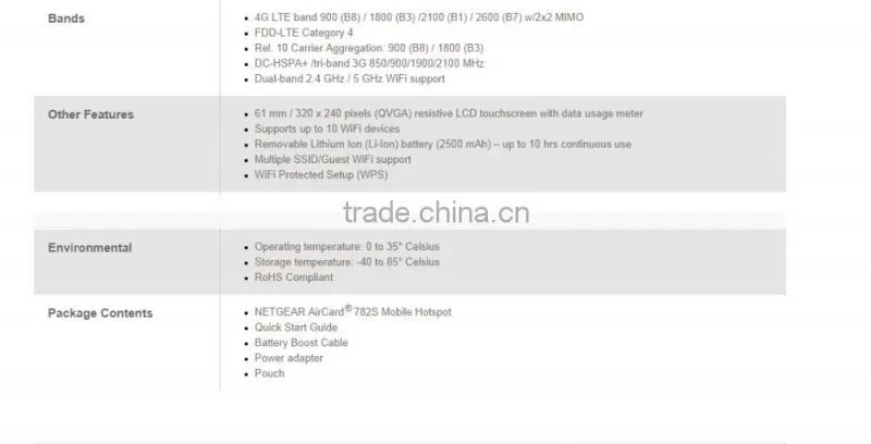 AirCard 782S Mobile Hotspot 4G Category 4 FDD-LTE Band 900 (B8) / 1800 (B3) /2100 (B1) / 2600 (B7) w/2x2 MIMO pocket wifi Modem