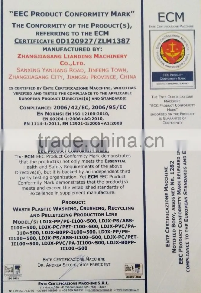 plastic PET recycling granulating line/granulator machine price