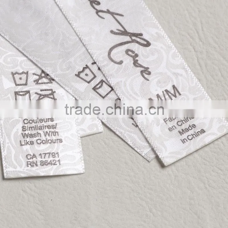 Woven satin ribbon double printed swimwear clothing care label