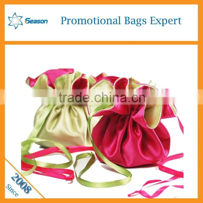 Wholesale beautiful wedding candy box large satin drawstring bags