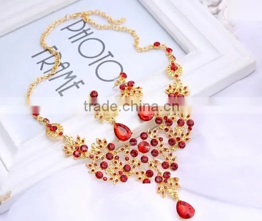 2016 Fashionable Women Bridal Wedding Party Prom Rhinestone Necklace Earrings Jewelry Set