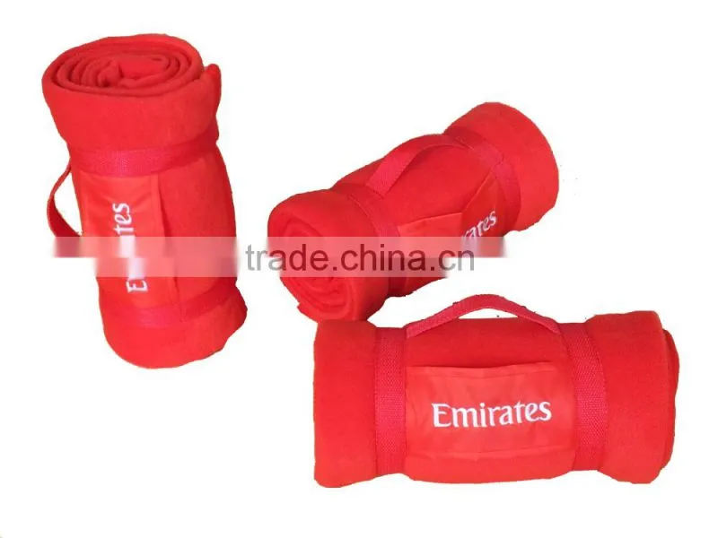 All Season Roll Up Solid Color Polar Fleece Travel Blanket with Carry Handle