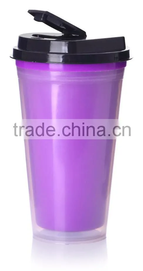 Colorful 16OZ Double Wall Plastic Coffee Tumbler With Lid