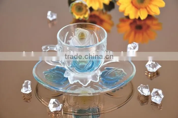 BIG SIZE GLASS COFFEE CUPS AND SAUCERS