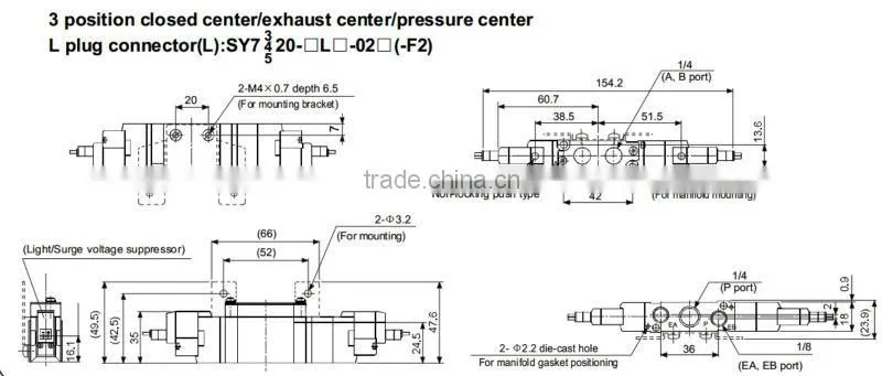 SY7420-5LZD-02 5 Way 3 Position Solenoid Valve-SMC Solenoid Valve