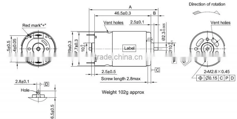 48V DC electro motor with low speed RS-385PAV