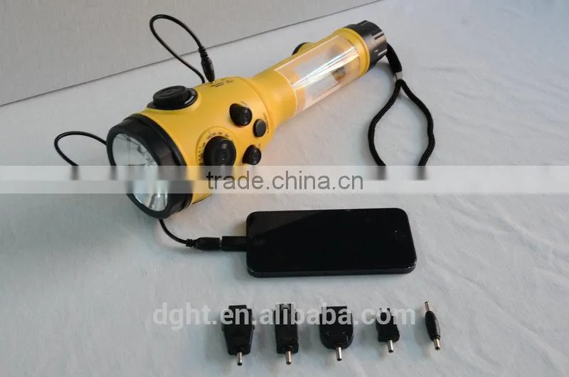 High quality flashlight Mobile charger AM/FM/WB band LED hand rechargebale radio hand rechargeable flashlight