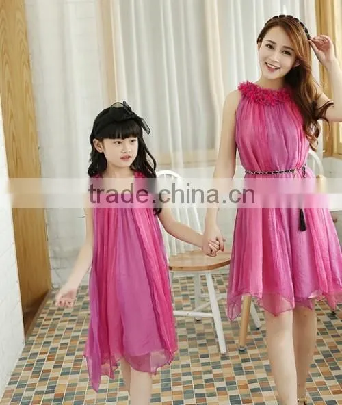 2015 Fashion Princess Family Dress Boutique Store Newest Korean Style Cheaper Chiffon Mother Daughter Dress