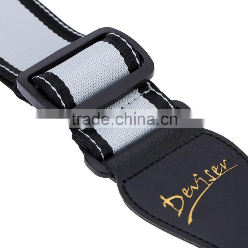 Adjustable Nylon Univeral 4.8cm Wide Bass Guitar Shoulder Strap Belt with Leather Ends