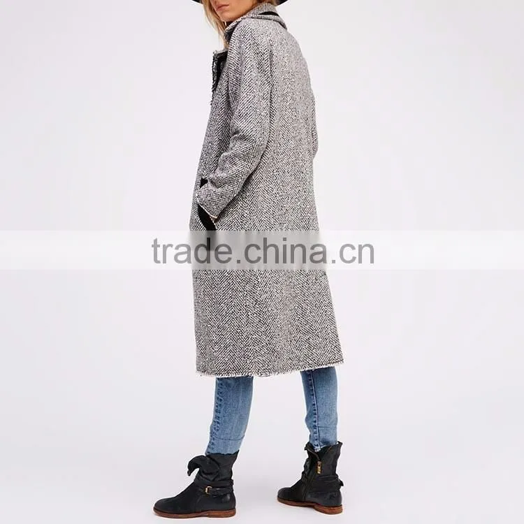 Autumn fashion jackets and coats herringbone woman long casual overcoat