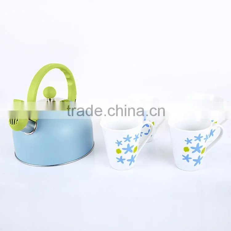 3pcs kettle sets with ceramic cups stainless steel non-electric water whistling kettle for induction cook