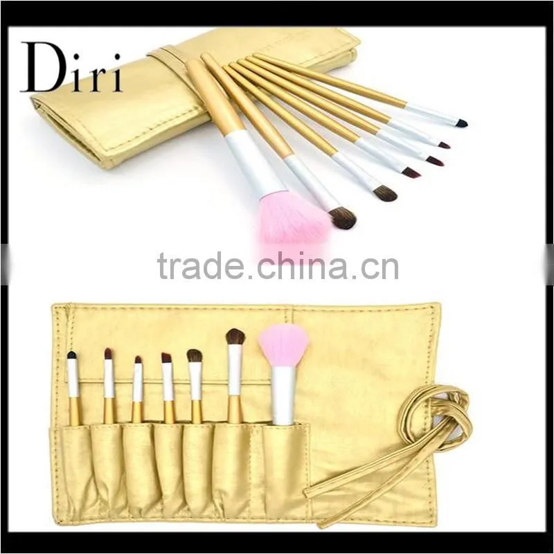 Colorful 7pcs folding travel cosmetic brush set with bag