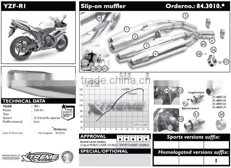 For Yamaha YZF R1 2007-2008 Motorcycle Exhaust Pipe LASER "X-treme" Exhaust system