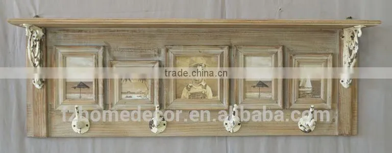 antique hanging wooden wall shelf with multi drawers & hangers