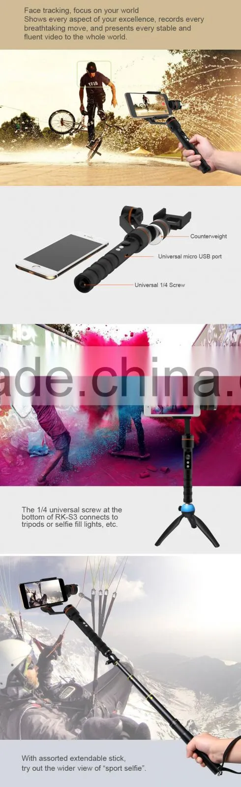 Professional video stabilizer, camera stabilizer, phone camera stabilizer