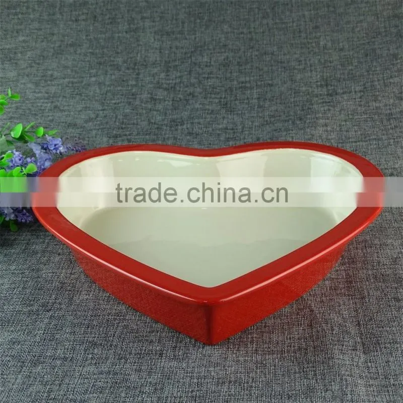 porcelain plate set,stoneware heart shape bakeware personalized plate pizza plate