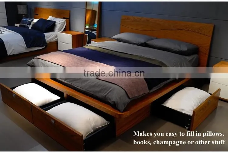 Contemporary Wooden Double Bed Frame Designs With Storage B-814