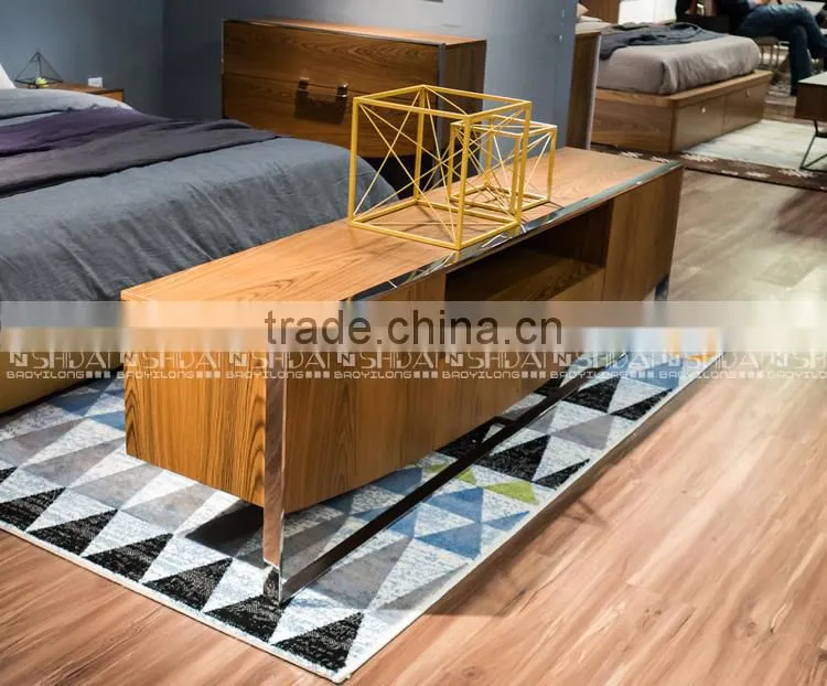 Natural walnut wooden tv stand pictures, Stainless steel storage wooden lcd tv stand design