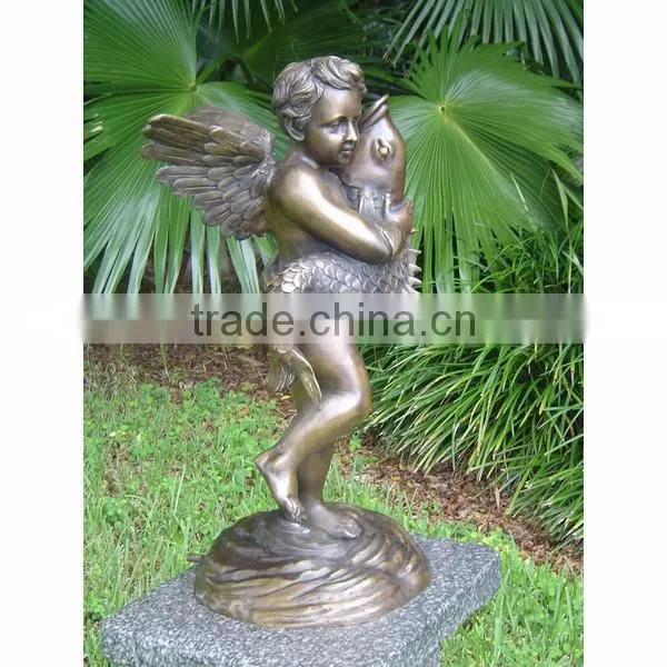 outdoor garden decoration bronze metal crafts large fish sculpture fountain with angel