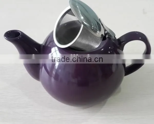 BTHJC-7 2014 design ceramic color teapot with S/S lid and strainer