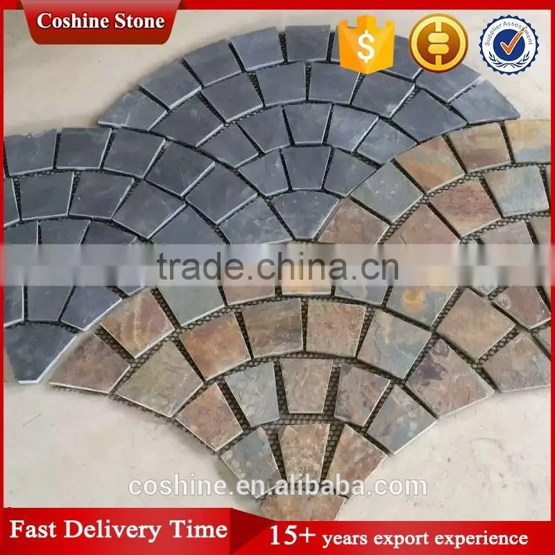 Fan shaped black and rusty natural basalt stone mesh
