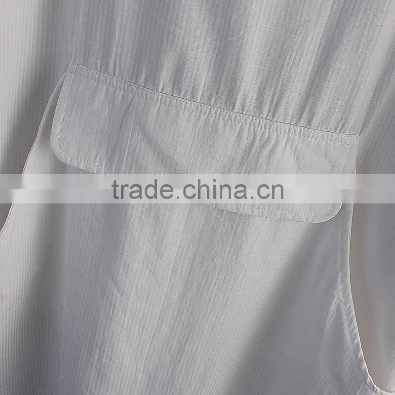 Hospital gown with round collar wear cotton and linen dress striped short sleeve in summer patient clothes for girl women