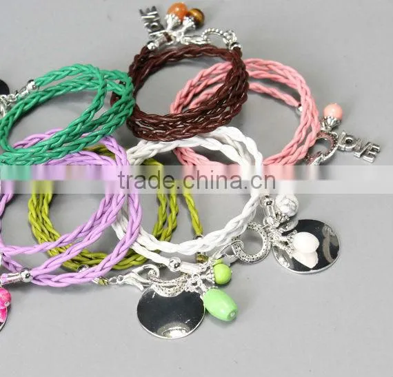 leather wrap bracelet with tubes, double wrap braided leather bracelet, gold and silver tubes leather wrap bracelet