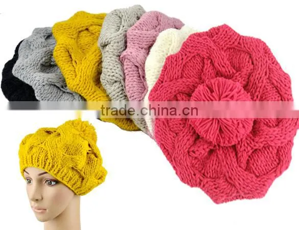 Women's Warm Knit Wool Beanie Pumpkin Ball Pumpkin Ladies Winter Wool Hat 9083