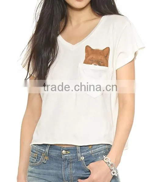 printed picture fox clothing for women with little pocket