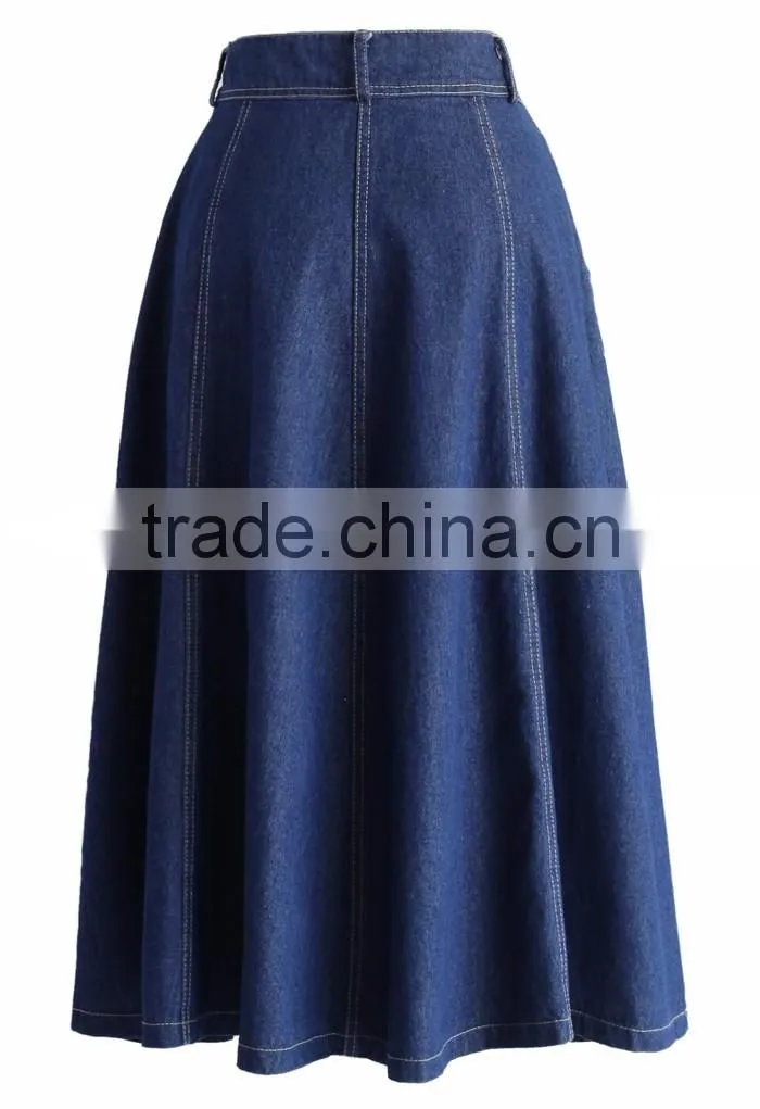 100%Cotton belt loops waist sexy jean skirt women A-line denim skirt 2016