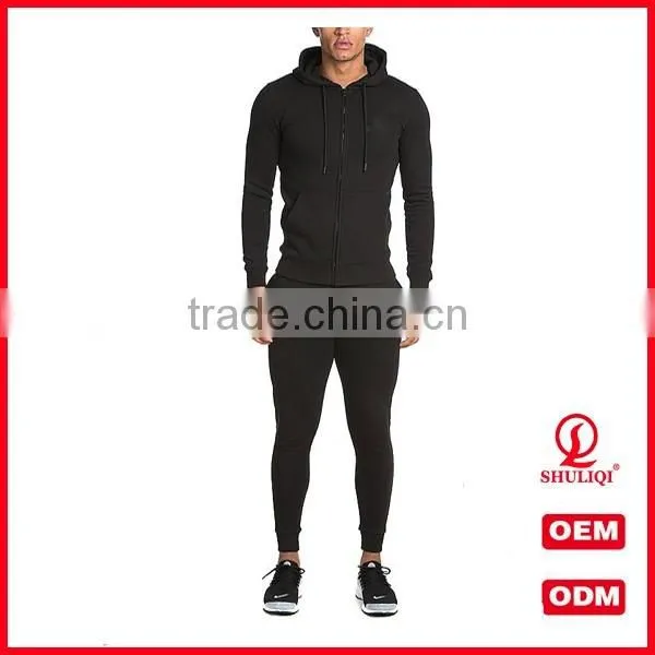 custom plain cotton skinny tracksuit wholesale men sports gym tracksuit slim fit
