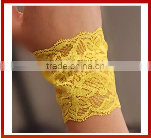 2015 New Fancy Lace Slap Wrist Band For Wedding/Rose Pattern Cotton Wide Elastic Lace Wrist Band