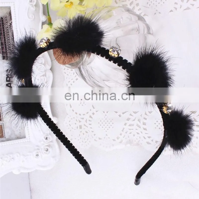 Small genuine mink fur balls hair hoop for girl handmade fur accessory