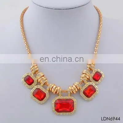 Glass ruby crystal and gold palting imitation fashion factory wholesale necklace jewelry