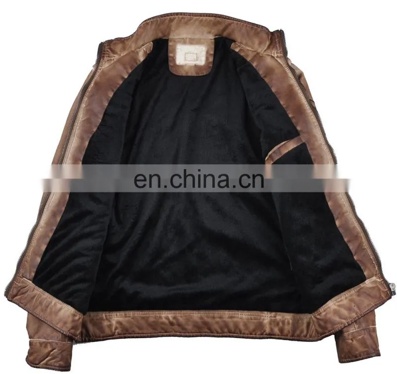 2015 lastest fashion handsome padded garment dyed men leather jacket