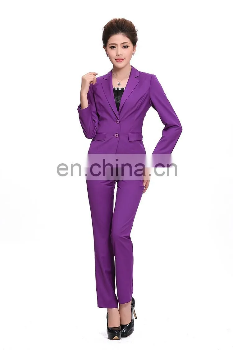 Kangyi Lapel Collar Purple Pant Suit Workwear Long Sleeve Business Office Lady Coat Pant Suit