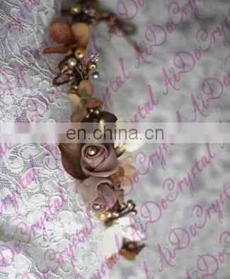 Aidocrystal champagne floral fiaras,bridal flower headband hair piece wedding tiaras