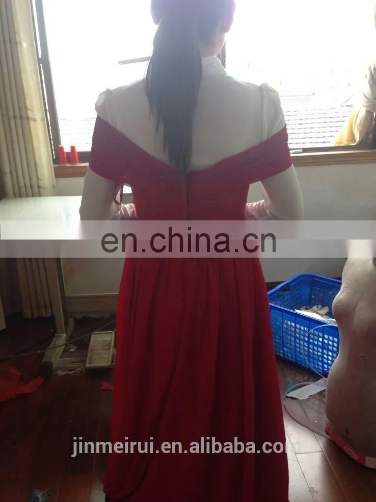 real picture 2016vestidos de fiesta elegant red sweetheart long chiffon evening dress cap sleeve v-back party dress