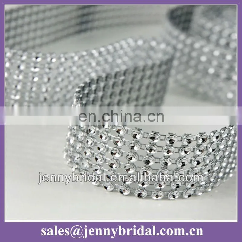 WR004A wedding table cloth decoration, silver mesh wrap, mesh rhinestone ribbon wrap
