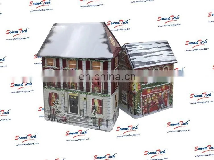 High quality LED fiber optics light up Christmas musical tin can