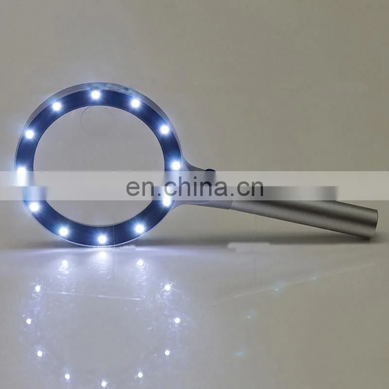 Metal Material Aluminum Alloy 12 LED Lights 5 Times 10 Times HD Reading Magnifying Glass