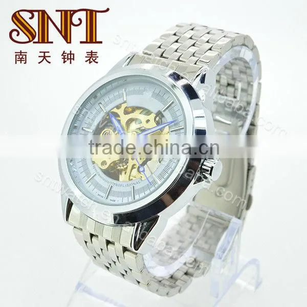 SNT-ME005 men's fashion luxury high quality automatic menchanical skeleton watch,OEM/ODM,blue pointer