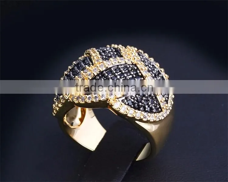 Exclusive Design Black & White Contrast Jewelry White Gold Cocktail Party CZ Ring