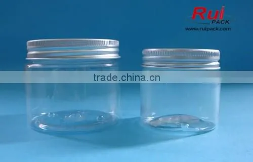 PET transparent plastic jar for cosmetic, empty cream jar with aluminum cap