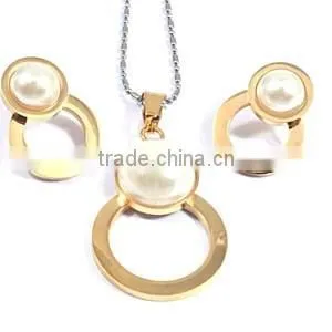 Earring & necklace women circle pendant pearl pearl jewelry