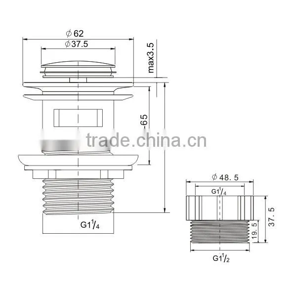 Best Selling Watermark (K801) Basin Waste Fitting Pop Up with Overflow Chrome plated